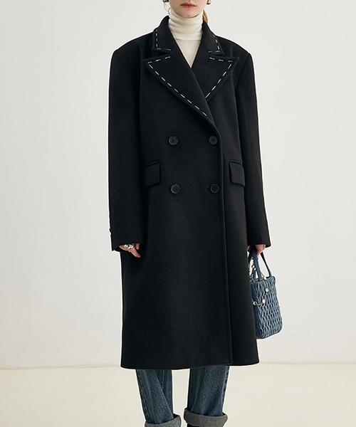 Fano Studios（ファノ ストゥディオズ）の「ステッチカラー ロングチェスターコート FD21W026【Fano Studios】（チェスターコート・レディース・ブラック・L/M/XS/S）」の3枚目の写真