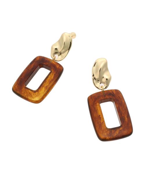 earth music&ecology（アースミュージックアンドエコロジー）の「マーブルカラースクエアイヤリング ＊（イヤリング・レディース・ブラウン/イエロー/グリーン・FREE）」の10枚目の写真