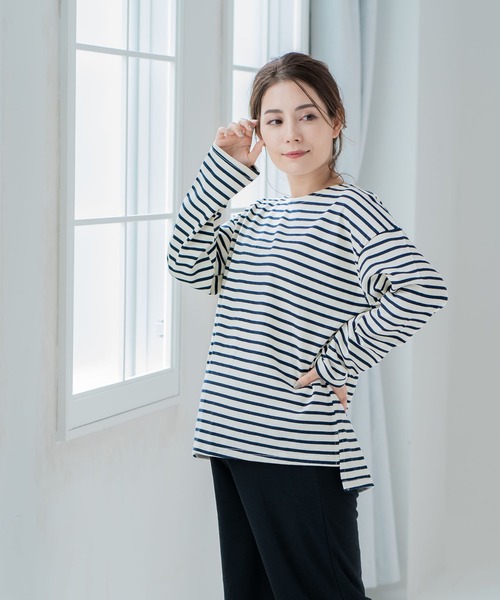 CHOCOA（チョコア）の「ボーダー長袖マタニティトップス（マタニティウェア/グッズ・レディース・ネイビー/イエロー/グリーン/バーガンディー・FREE）」の3枚目の写真