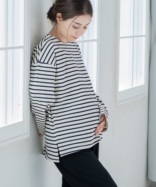 CHOCOA（チョコア）の「ボーダー長袖マタニティトップス（マタニティウェア/グッズ・レディース・ネイビー/イエロー/グリーン/バーガンディー・FREE）」の14枚目の写真
