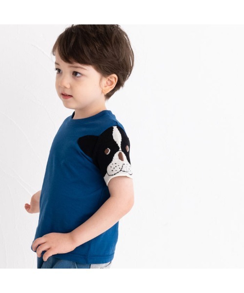 ami amie(アミアミ)の「フレンチブルドッグのニット袖Tシャツ(Tシャツ/カットソー・キッズ・パープル/ライトグレー/サックスブルー・100cm/110cm/90cm/120cm)」の6枚目の写真