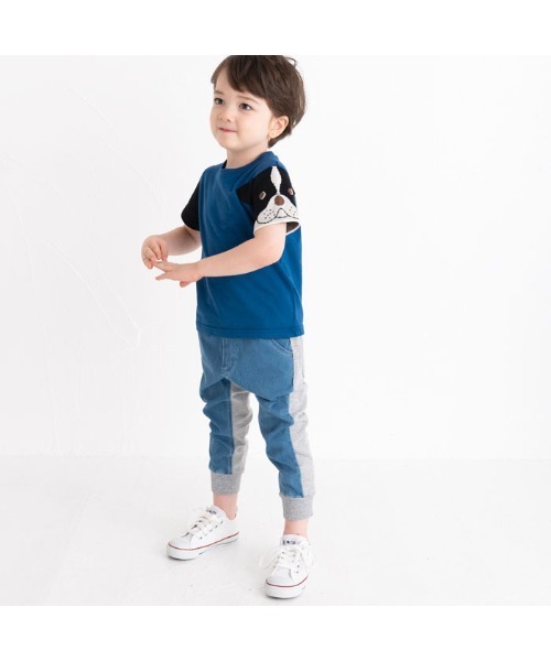 ami amie(アミアミ)の「フレンチブルドッグのニット袖Tシャツ(Tシャツ/カットソー・キッズ・パープル/ライトグレー/サックスブルー・100cm/110cm/90cm/120cm)」の7枚目の写真