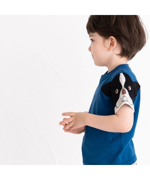 ami amie(アミアミ)の「フレンチブルドッグのニット袖Tシャツ(Tシャツ/カットソー・キッズ・パープル/ライトグレー/サックスブルー・100cm/110cm/90cm/120cm)」の8枚目の写真