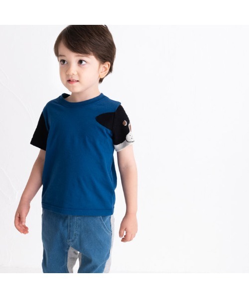 ami amie(アミアミ)の「フレンチブルドッグのニット袖Tシャツ(Tシャツ/カットソー・キッズ・パープル/ライトグレー/サックスブルー・100cm/110cm/90cm/120cm)」の9枚目の写真