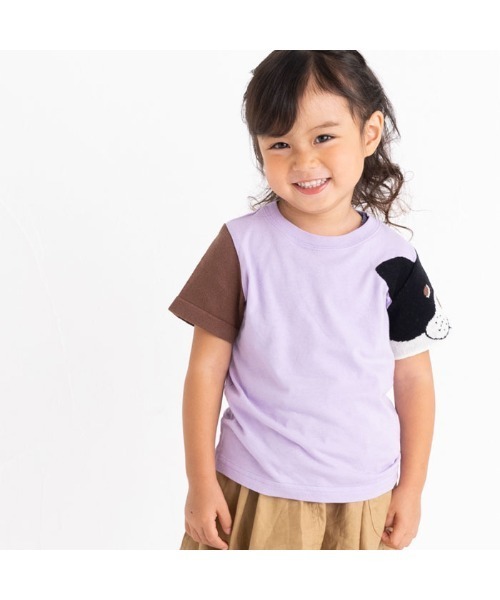 ami amie(アミアミ)の「フレンチブルドッグのニット袖Tシャツ(Tシャツ/カットソー・キッズ・パープル/ライトグレー/サックスブルー・100cm/110cm/90cm/120cm)」の12枚目の写真