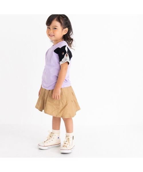 ami amie(アミアミ)の「フレンチブルドッグのニット袖Tシャツ(Tシャツ/カットソー・キッズ・パープル/ライトグレー/サックスブルー・100cm/110cm/90cm/120cm)」の13枚目の写真