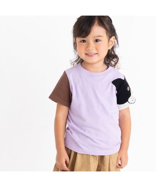 ami amie(アミアミ)の「フレンチブルドッグのニット袖Tシャツ(Tシャツ/カットソー・キッズ・パープル/ライトグレー/サックスブルー・100cm/110cm/90cm/120cm)」の15枚目の写真