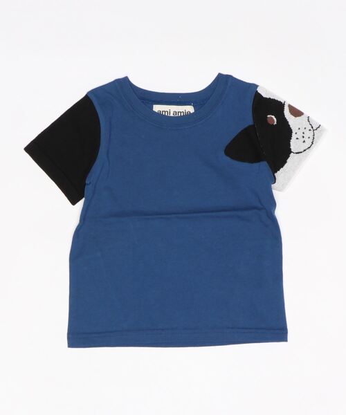 ami amie(アミアミ)の「フレンチブルドッグのニット袖Tシャツ(Tシャツ/カットソー・キッズ・パープル/ライトグレー/サックスブルー・100cm/110cm/90cm/120cm)」の17枚目の写真