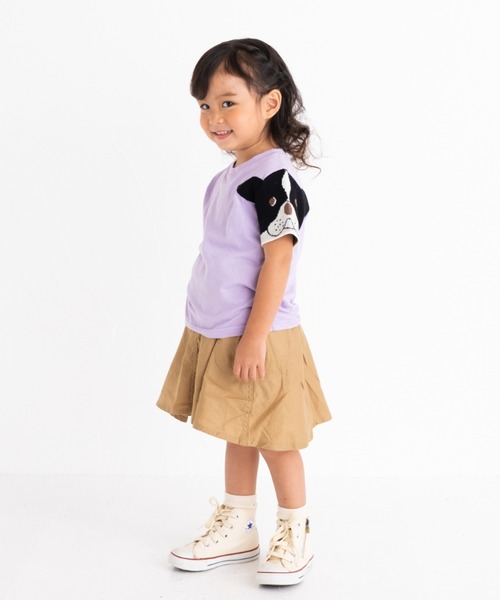 ami amie(アミアミ)の「フレンチブルドッグのニット袖Tシャツ(Tシャツ/カットソー・キッズ・パープル/ライトグレー/サックスブルー・100cm/110cm/90cm/120cm)」の18枚目の写真