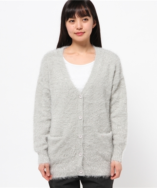 mystic(ミスティック)の「フェザーVネックカーディガン(カーディガン/ボレロ・レディース・オフホワイト/グレー/ベージュ・フリ-)」の13枚目の写真