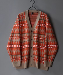 Big silhouette Patterned Knit Cardigan/ビッグシルエット 総柄 ニット カーディガン/カーデ
