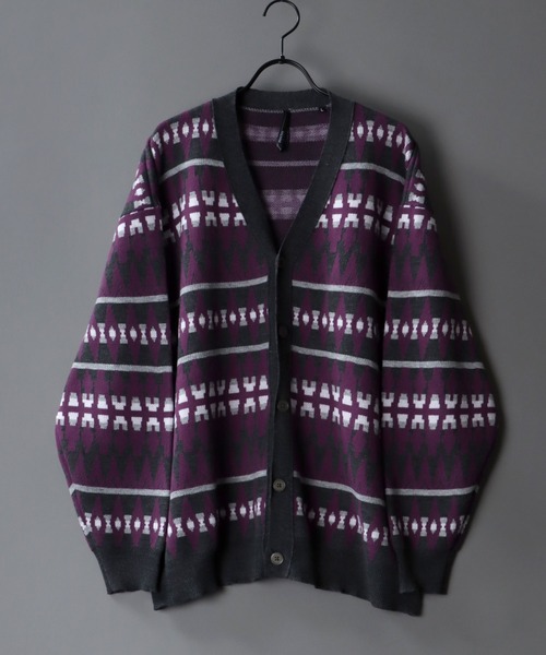 SITRY（シトリー）の「Big silhouette Patterned Knit Cardigan/ビッグシルエット 総柄 ニット カーディガン/カーデ（カーディガン/ボレロ・メンズ・グリーン/グリーン系その他/グリーン系その他2/ベージュ/ベージュ系その他/ベージュ系その他2/チャコールグレー/グレー系その他/グレー系その他2・L/M/XL）」の2枚目の写真
