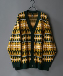 Big silhouette Patterned Knit Cardigan/ビッグシルエット 総柄 ニット カーディガン/カーデ