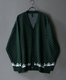 Big silhouette Patterned Knit Cardigan/ビッグシルエット 総柄 ニット カーディガン/カーデ