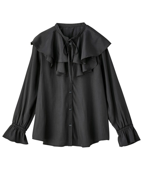 ラッフルカラーボリューム袖ブラウス