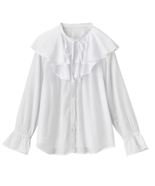 ラッフルカラーボリューム袖ブラウス