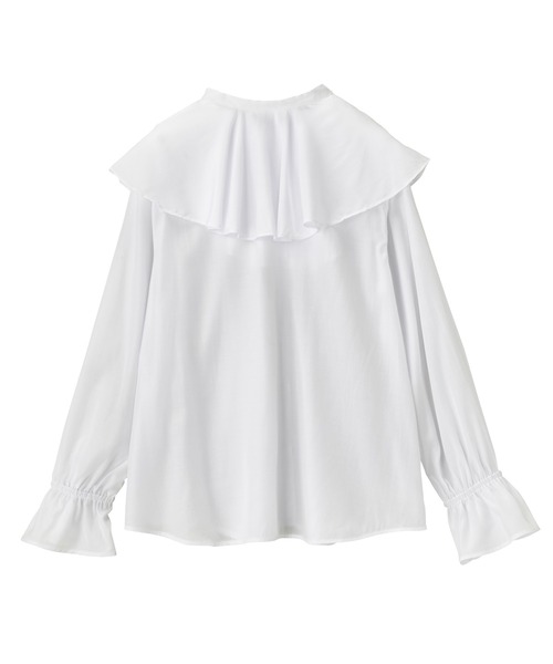 ラッフルカラーボリューム袖ブラウス