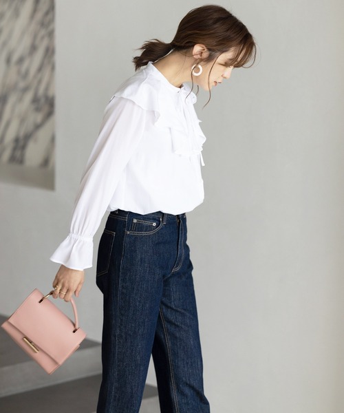 ラッフルカラーボリューム袖ブラウス