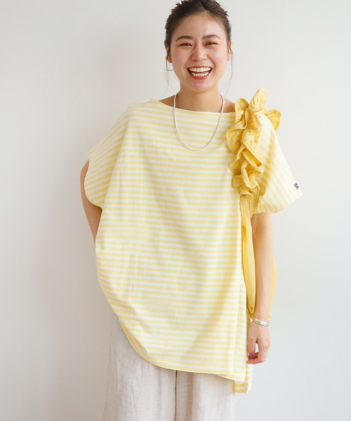 wiffle（ウィッフル）の「別注【WIFFLE】*RELUME BIG BORDER F/S：ボーダーTシャツ（Tシャツ/カットソー・レディース・ブラック/グレー/イエロー/グリーン・FREE）」の4枚目の写真