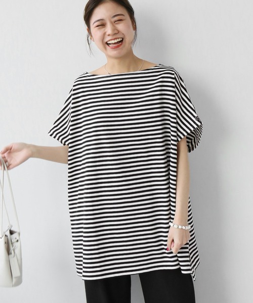 wiffle（ウィッフル）の「別注【WIFFLE】*RELUME BIG BORDER F/S：ボーダーTシャツ（Tシャツ/カットソー・レディース・ブラック/グレー/イエロー/グリーン・FREE）」の2枚目の写真