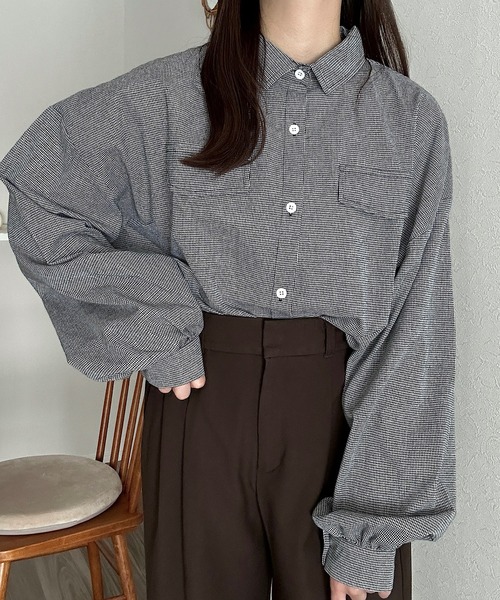 Cham.（チャム）の「ゆるだぼチェックシャツ（シャツ/ブラウス・レディース・ブラウン/ベージュ/ブラック・F）」の2枚目の写真