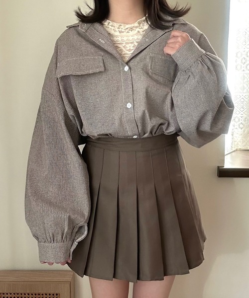 Cham.（チャム）の「ゆるだぼチェックシャツ（シャツ/ブラウス・レディース・ブラウン/ベージュ/ブラック・F）」の4枚目の写真