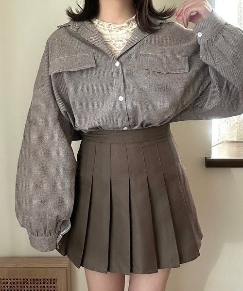 Cham.（チャム）の「ゆるだぼチェックシャツ（シャツ/ブラウス・レディース・ブラウン/ベージュ/ブラック・F）」の5枚目の写真
