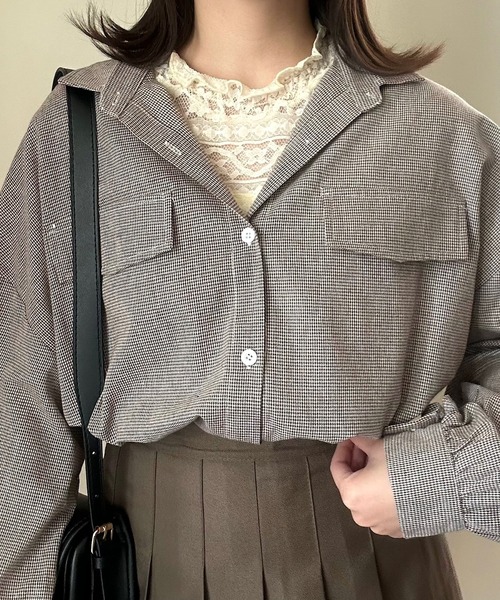 Cham.（チャム）の「ゆるだぼチェックシャツ（シャツ/ブラウス・レディース・ブラウン/ベージュ/ブラック・F）」の7枚目の写真