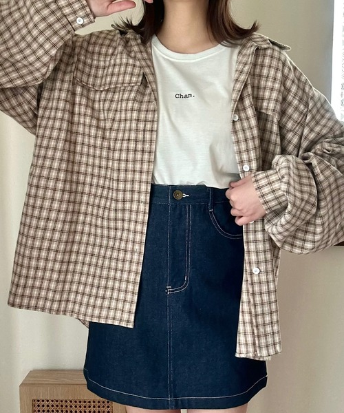 Cham.（チャム）の「ゆるだぼチェックシャツ（シャツ/ブラウス・レディース・ブラウン/ベージュ/ブラック・F）」の12枚目の写真