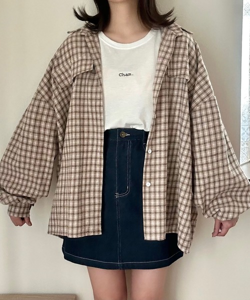 Cham.（チャム）の「ゆるだぼチェックシャツ（シャツ/ブラウス・レディース・ブラウン/ベージュ/ブラック・F）」の17枚目の写真