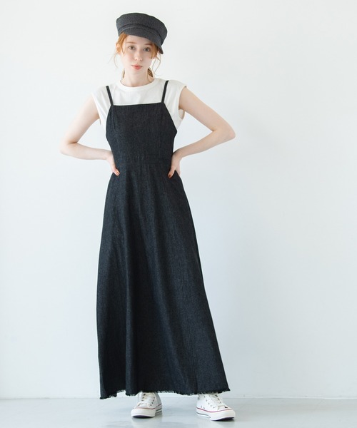 Crisp（クリスプ）の「デニムフレアキャミワンピース（ワンピース・レディース・ブラック/ネイビー・FREE）」の9枚目の写真