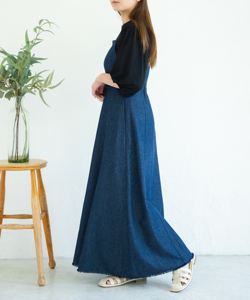 Crisp（クリスプ）の「デニムフレアキャミワンピース（ワンピース・レディース・ブラック/ネイビー・FREE）」の10枚目の写真