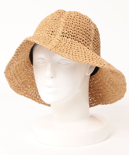 Samansa Mos2 blue（サマンサモスモスブルー）の「ライン柄手編みペーパーハット（ハット・レディース・ブラウン/キャメル・ﾌﾘ-）」の2枚目の写真