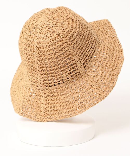 Samansa Mos2 blue（サマンサモスモスブルー）の「ライン柄手編みペーパーハット（ハット・レディース・ブラウン/キャメル・ﾌﾘ-）」の3枚目の写真