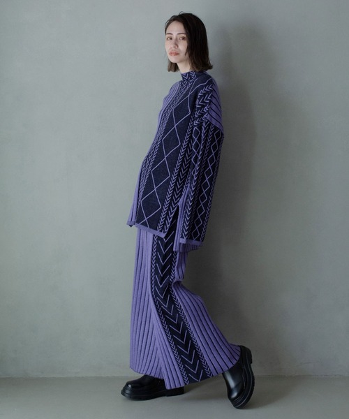 MARECHAL TERRE（マルシャルテル）の「ケーブルニットパンツ（その他パンツ・レディース・グリーン/ライトグレー/ブルー/パープル・MEDIUM）」の7枚目の写真