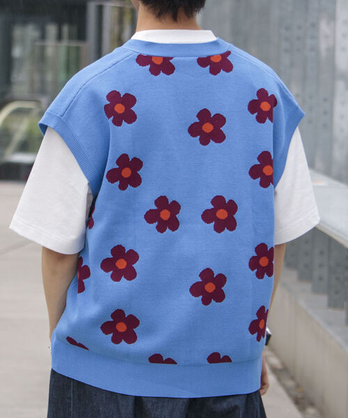 FREDY MAC(フレディーマック)の「【FREDYMAC/フレディマック】レトロ フラワー サマーガーディガン ニットベスト(ベスト・メンズ・キナリ/ネイビー/サックスブルー・FREE)」の8枚目の写真