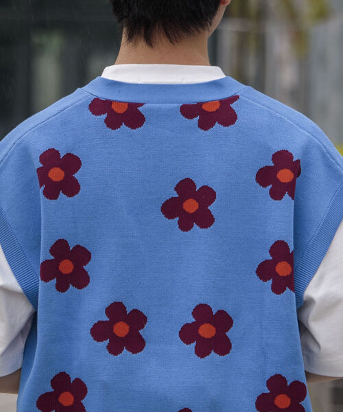 FREDY MAC(フレディーマック)の「【FREDYMAC/フレディマック】レトロ フラワー サマーガーディガン ニットベスト(ベスト・メンズ・キナリ/ネイビー/サックスブルー・FREE)」の9枚目の写真