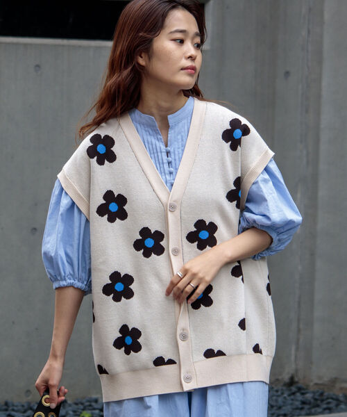 FREDY MAC(フレディーマック)の「【FREDYMAC/フレディマック】レトロ フラワー サマーガーディガン ニットベスト(ベスト・メンズ・キナリ/ネイビー/サックスブルー・FREE)」の12枚目の写真
