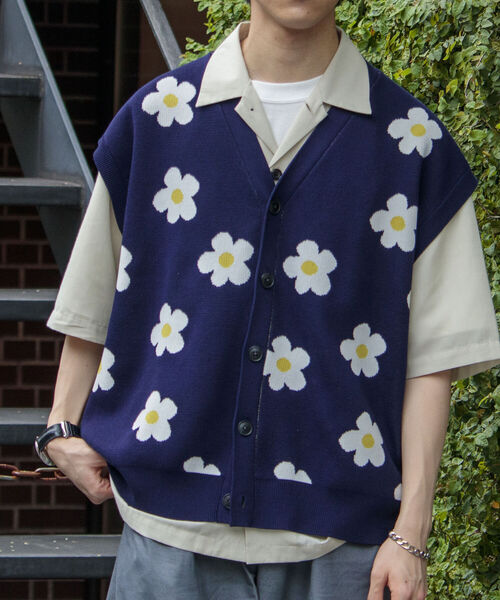 FREDY MAC(フレディーマック)の「【FREDYMAC/フレディマック】レトロ フラワー サマーガーディガン ニットベスト(ベスト・メンズ・キナリ/ネイビー/サックスブルー・FREE)」の17枚目の写真
