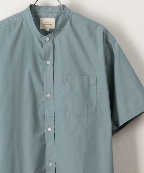 SlashDate（スラッシュデイト）の「T/Cブロード バンドカラー半袖シャツ リラックスフィット/無地/総柄/ストライプ（シャツ/ブラウス・メンズ・ホワイト/チャコールグレー/ブラック/ベージュ/ブルー/ホワイト系その他/ブラック系その他/ブルー系その他・M/L/XL）」の8枚目の写真