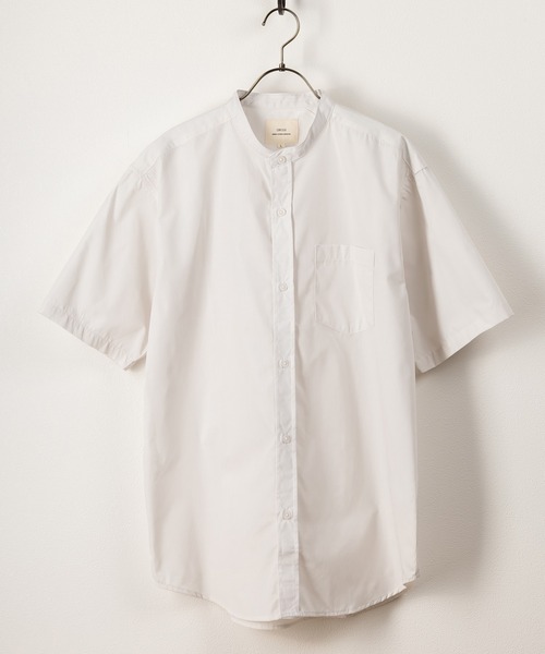 SlashDate（スラッシュデイト）の「T/Cブロード バンドカラー半袖シャツ リラックスフィット/無地/総柄/ストライプ（シャツ/ブラウス・メンズ・ホワイト/チャコールグレー/ブラック/ベージュ/ブルー/ホワイト系その他/ブラック系その他/ブルー系その他・M/L/XL）」の9枚目の写真