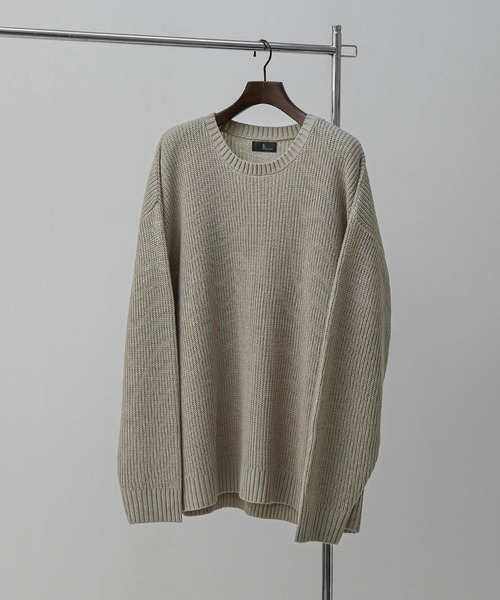 ZIP FIVE（ジップファイブ）の「【ZIP FIVE】あぜ編みベーシックワイド クルーネックニットセーター/ ニットクルーネックセーター（ニット/セーター・メンズ・ブラック/ダークグリーン/ベージュ/ネイビー/グレー/アイボリー・MEDIUM/LARGE/X-LARGE）」の5枚目の写真