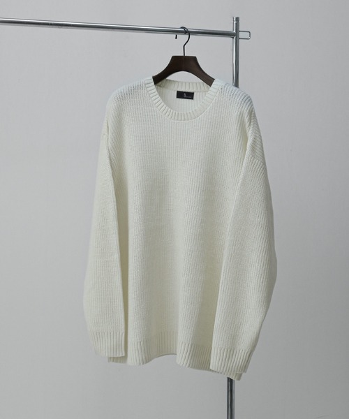 ZIP FIVE（ジップファイブ）の「【ZIP FIVE】あぜ編みベーシックワイド クルーネックニットセーター/ ニットクルーネックセーター（ニット/セーター・メンズ・ブラック/ダークグリーン/ベージュ/ネイビー/グレー/アイボリー・MEDIUM/LARGE/X-LARGE）」の2枚目の写真