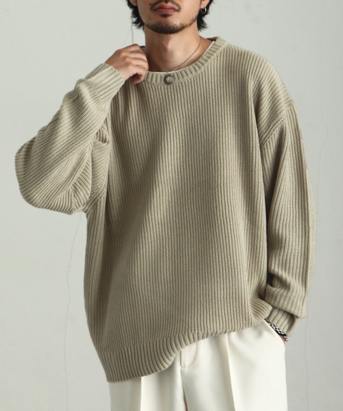 ZIP FIVE（ジップファイブ）の「【ZIP FIVE】あぜ編みベーシックワイド クルーネックニットセーター/ ニットクルーネックセーター（ニット/セーター・メンズ・ブラック/ダークグリーン/ベージュ/ネイビー/グレー/アイボリー・MEDIUM/LARGE/X-LARGE）」の16枚目の写真