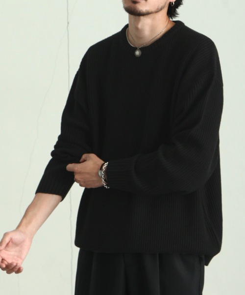 ZIP FIVE（ジップファイブ）の「【ZIP FIVE】あぜ編みベーシックワイド クルーネックニットセーター/ ニットクルーネックセーター（ニット/セーター・メンズ・ブラック/ダークグリーン/ベージュ/ネイビー/グレー/アイボリー・MEDIUM/LARGE/X-LARGE）」の19枚目の写真