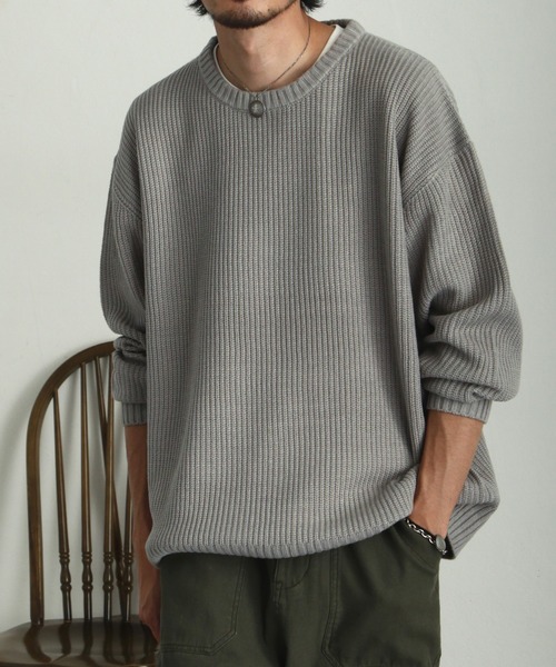 ZIP FIVE（ジップファイブ）の「【ZIP FIVE】あぜ編みベーシックワイド クルーネックニットセーター/ ニットクルーネックセーター（ニット/セーター・メンズ・ブラック/ダークグリーン/ベージュ/ネイビー/グレー/アイボリー・MEDIUM/LARGE/X-LARGE）」の21枚目の写真