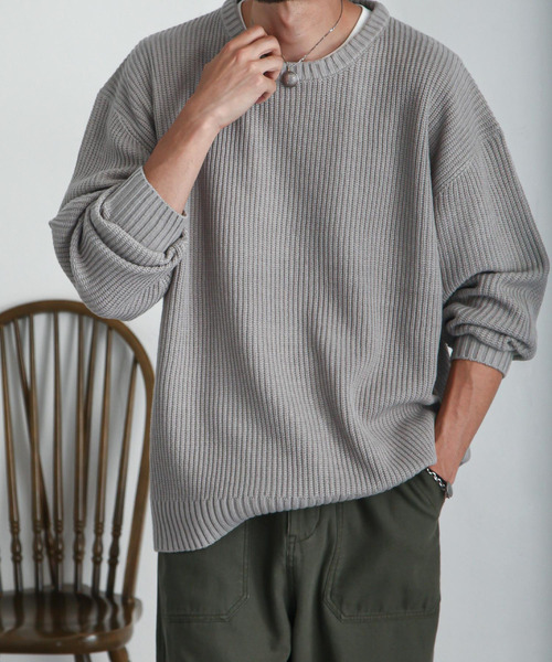 ZIP FIVE（ジップファイブ）の「【ZIP FIVE】あぜ編みベーシックワイド クルーネックニットセーター/ ニットクルーネックセーター（ニット/セーター・メンズ・ブラック/ダークグリーン/ベージュ/ネイビー/グレー/アイボリー・MEDIUM/LARGE/X-LARGE）」の20枚目の写真