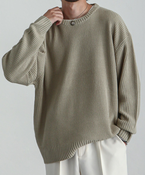 ZIP FIVE（ジップファイブ）の「【ZIP FIVE】あぜ編みベーシックワイド クルーネックニットセーター/ ニットクルーネックセーター（ニット/セーター・メンズ・ブラック/ダークグリーン/ベージュ/ネイビー/グレー/アイボリー・MEDIUM/LARGE/X-LARGE）」の22枚目の写真