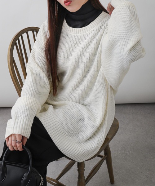 ZIP FIVE（ジップファイブ）の「【ZIP FIVE】あぜ編みベーシックワイド クルーネックニットセーター/ ニットクルーネックセーター（ニット/セーター・メンズ・ブラック/ダークグリーン/ベージュ/ネイビー/グレー/アイボリー・MEDIUM/LARGE/X-LARGE）」の10枚目の写真