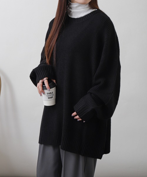 ZIP FIVE（ジップファイブ）の「【ZIP FIVE】あぜ編みベーシックワイド クルーネックニットセーター/ ニットクルーネックセーター（ニット/セーター・メンズ・ブラック/ダークグリーン/ベージュ/ネイビー/グレー/アイボリー・MEDIUM/LARGE/X-LARGE）」の11枚目の写真